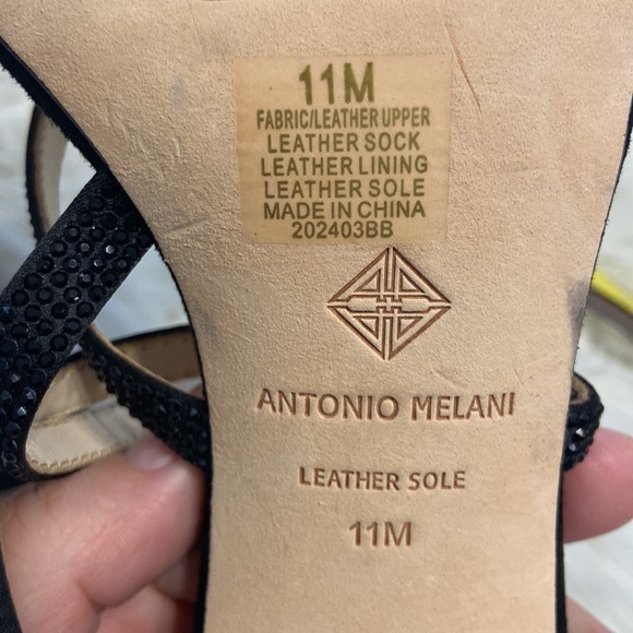 ANTONIO MELANI SANDALS SIZE 11 BNWOT LEATHER SOLE COLOR BLACK HEEL 4” STABLE - Picture 13 of 16